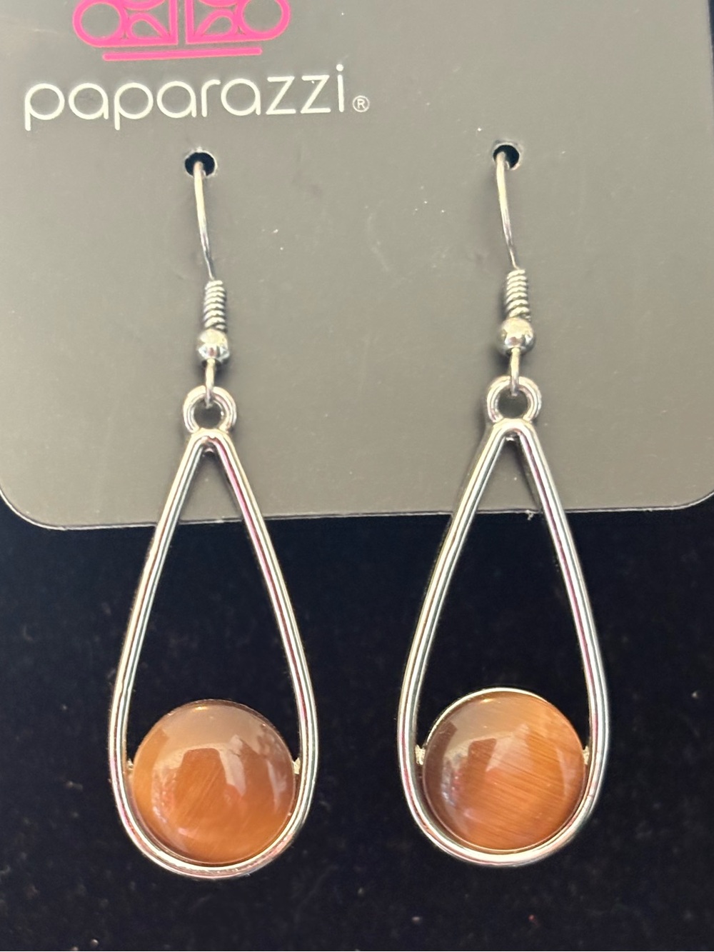 Paparazzi Silver Teardrop Earrings with Brown Stone